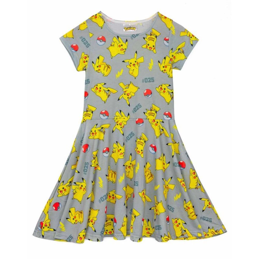 Pokemon Girls Pikachu Short-Sleeved Skater Dress / Gray